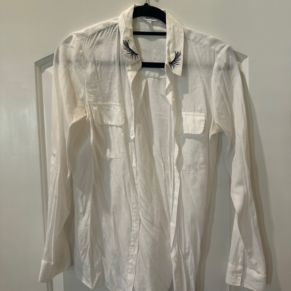 Express White Button Down Shirt with Black Embroidery